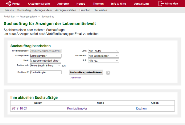 Suchauftrag fr Gastro-Stellengesuche